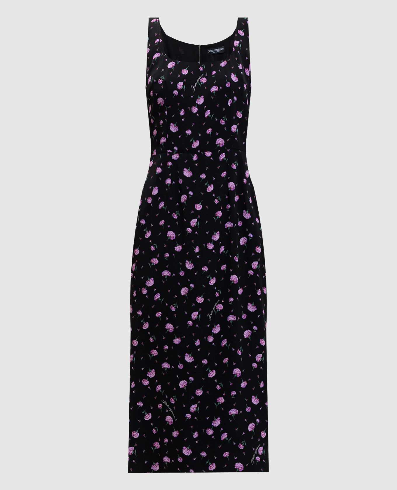 Black midi dress with silk in floral print Dolce&Gabbana