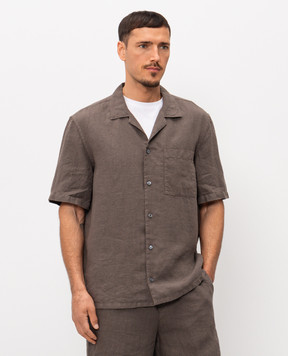 Peserico Brown shirt with short sleeves made of linen R56049T002494