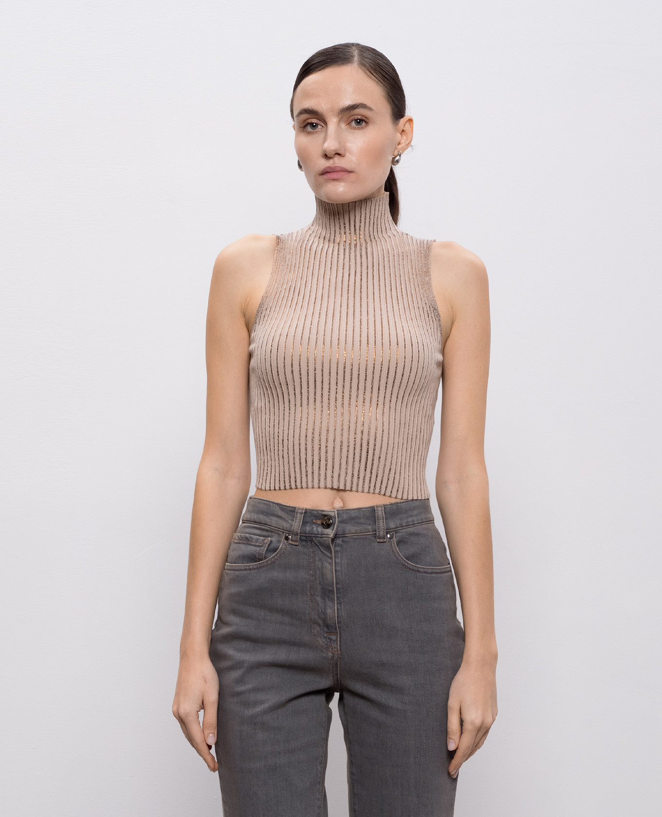 Beige ribbed top Peserico 3