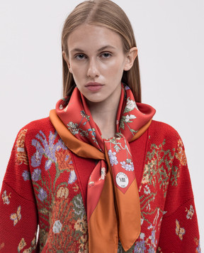 MANTERO 1902 Red silk scarf with branded print 0904F0030G59084
