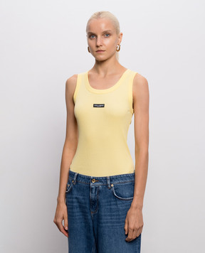 Dolce&Gabbana Yellow ribbed T-shirt with logo patch F8W62TFU7AV
