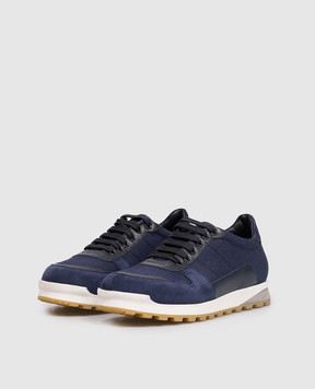 ISAIA Blue combination sneakers with embroidered emblem RUNT07PLS46