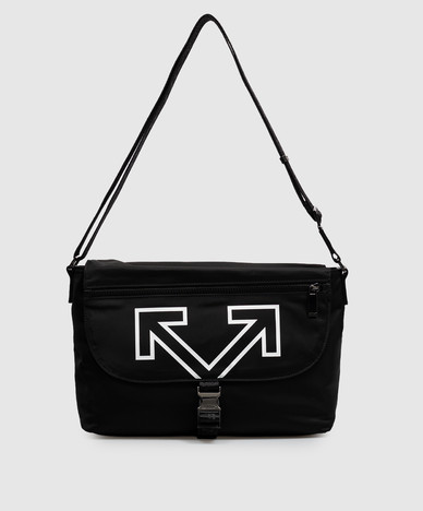 Black messenger bag with emblem