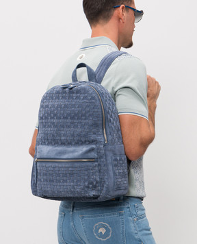 Orciani Laio Chevrette Blue Suede Backpack with Weaving P00711PEW