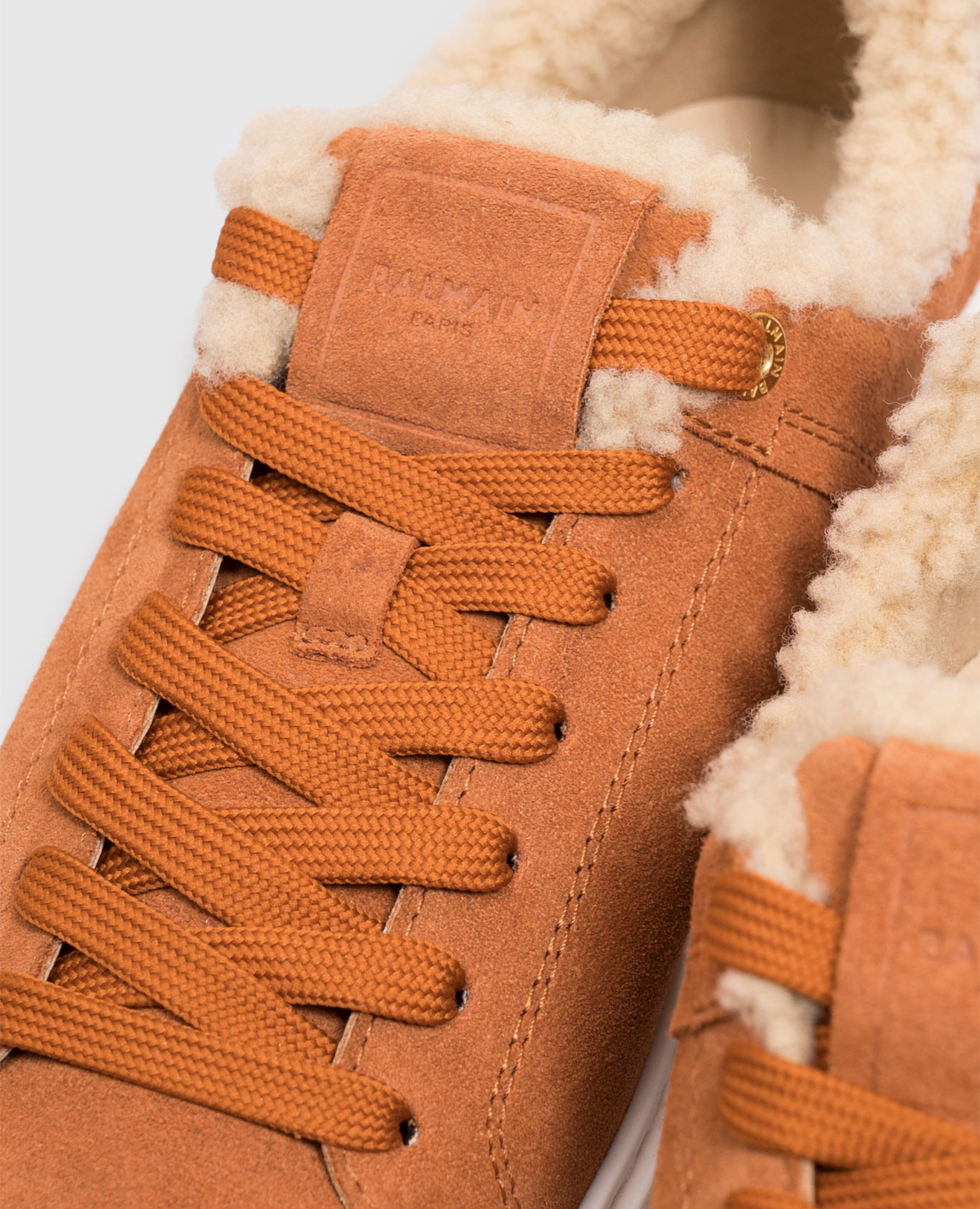 Brown suede B-Court sneakers with fur Balmain 5