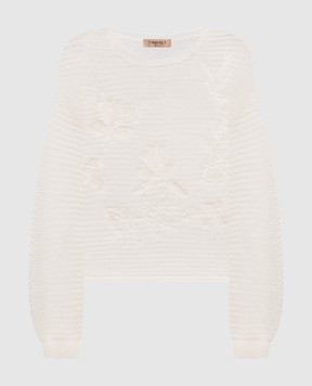 Twinset White openwork jumper with embroidery 261TE3020