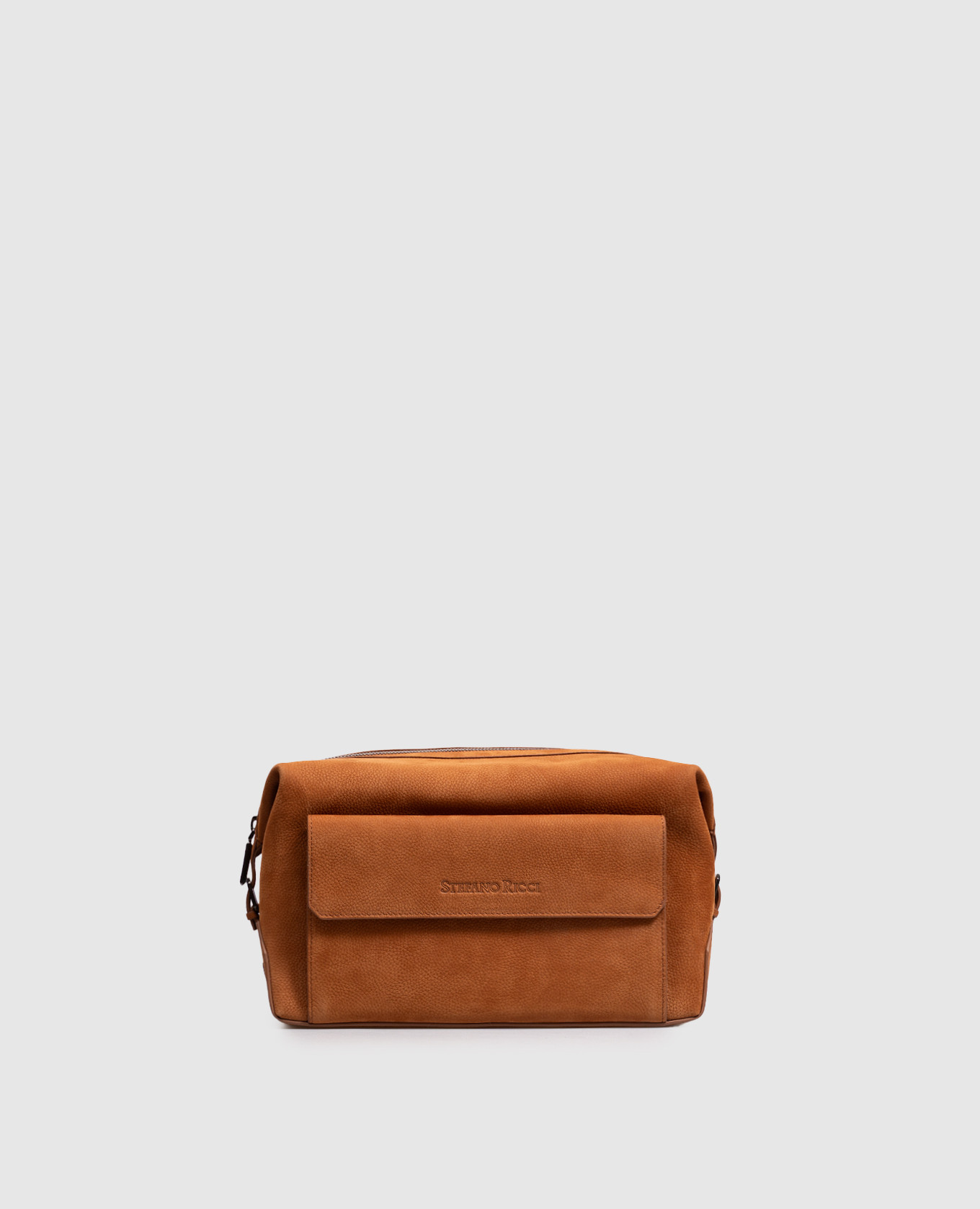 Brown nubuck toiletry bag with embossed logo