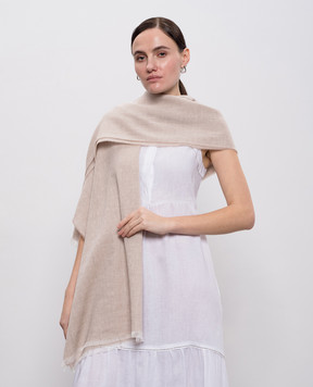 Peserico Beige linen stole with monil chain S31543C0CC824