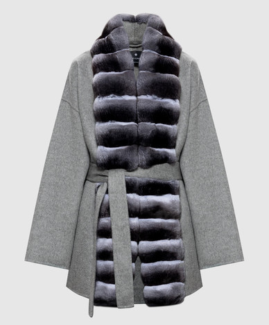 Gray cashmere coat with chinchilla fur
