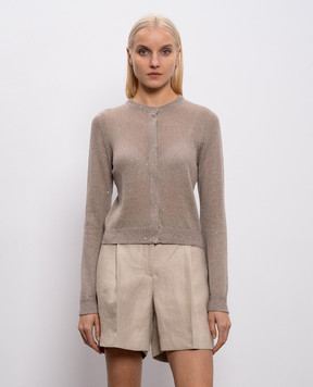 Brunello Cucinelli Gray linen and silk cardigan with sequins M10550216