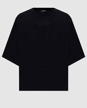 Balmain Black cropped T-shirt with embroidered logo GF0EE145BD10