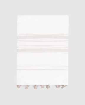 L'appartement White striped towel with tassels ONESIDEBATHSHEET