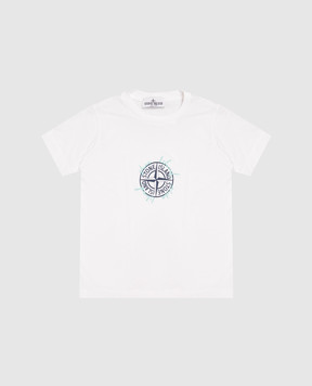 Stone Island Children's white T-shirt with logo emblem print L1S162100009S037968
