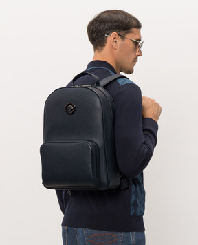 Stefano Ricci Blue leather backpack with textured emblem ND150UMR