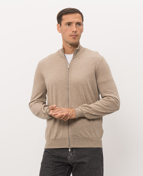 Brunello Cucinelli Beige wool and cashmere zip cardigan M2400106
