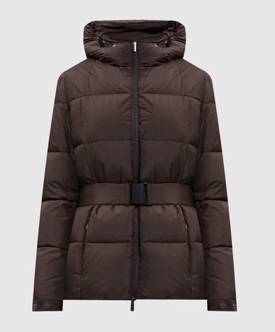 Brown down jacket with belt