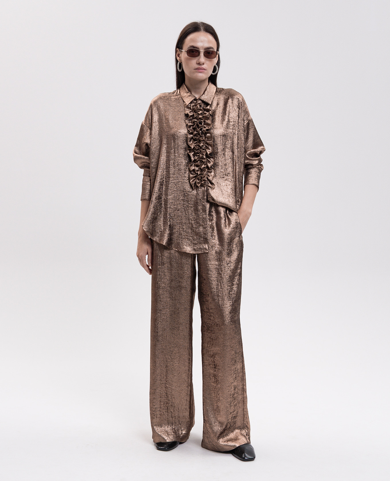 Bilancia Bis brown blouse with ruffles Momoni 2