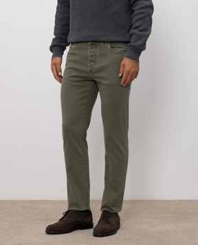 Brunello Cucinelli Khaki jeans with logo patch M277PD3210