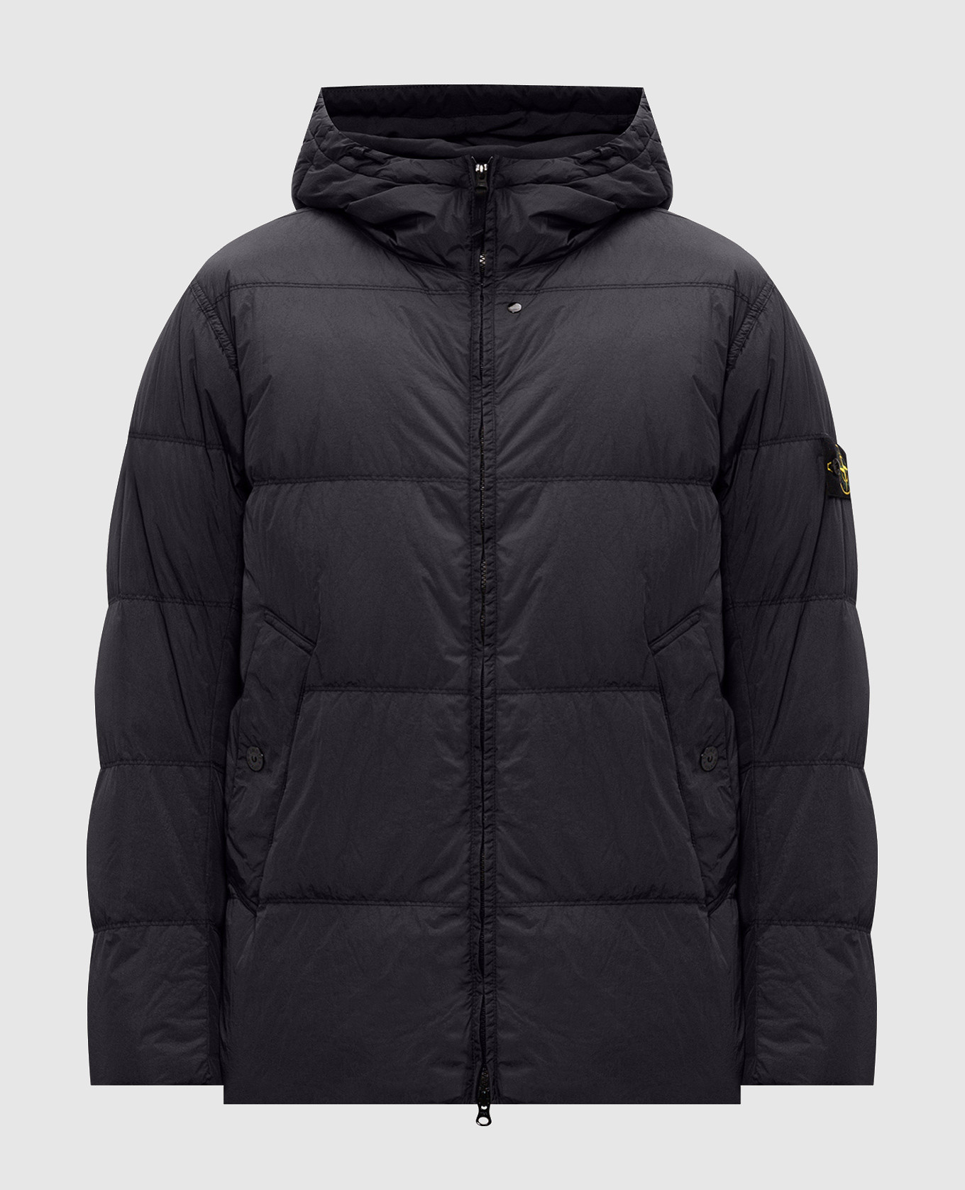 Navy blue down jacket with logo patch