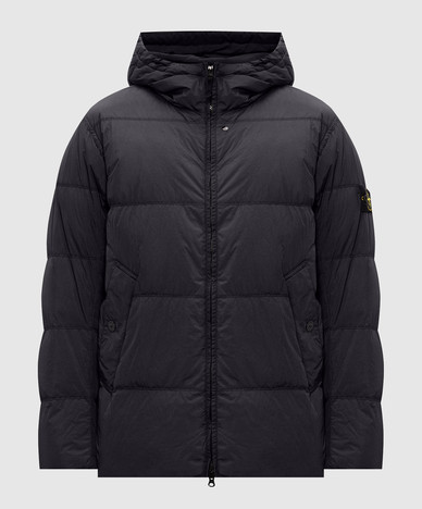 Marineblaue Daunenjacke mit Logo-Aufnäher