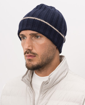 Brunello Cucinelli Blue cashmere hat with fringe M2240900