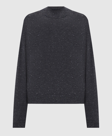 Grauer Wollpullover mit Lurex