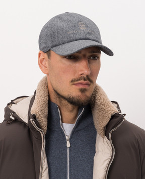 Brunello Cucinelli Gray wool cap with embroidery M038P9850