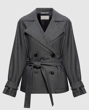 Peserico Gray cropped trench coat with lurex A01745A00589