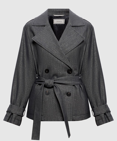 Grijze korte trenchcoat met lurex