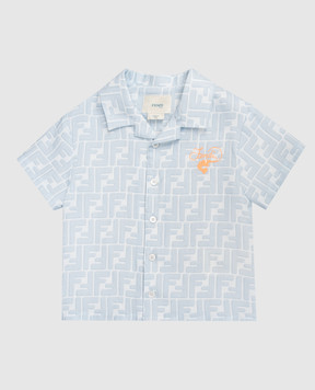 Fendi Children's blue linen shirt with monogram print BMC091AY8C