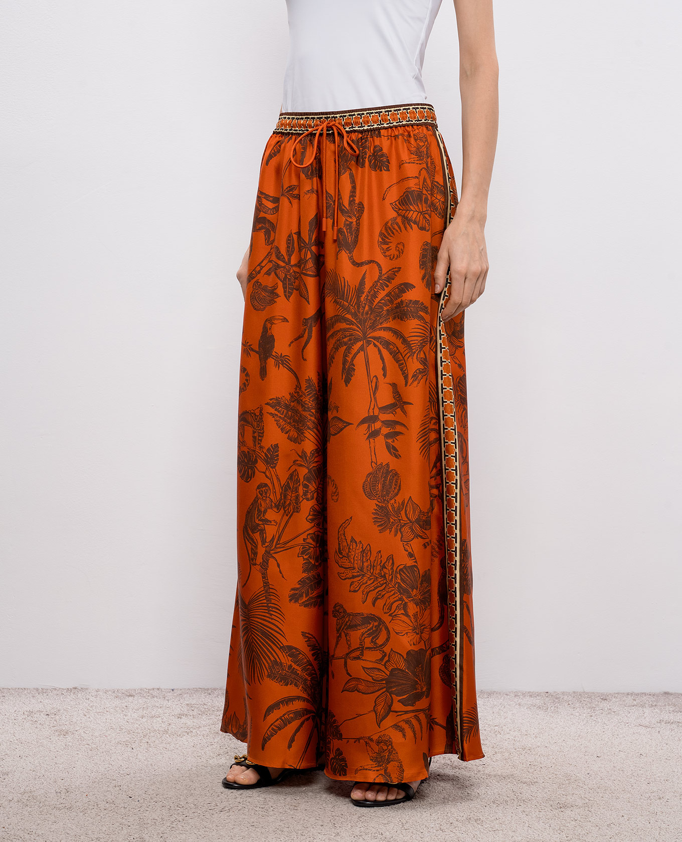 

Monkey Dance orange silk palazzos Alemais