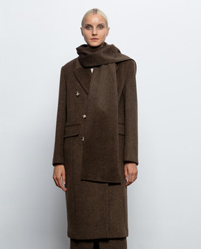 Twinset Brown double-breasted coat with wool 262LI2DBB