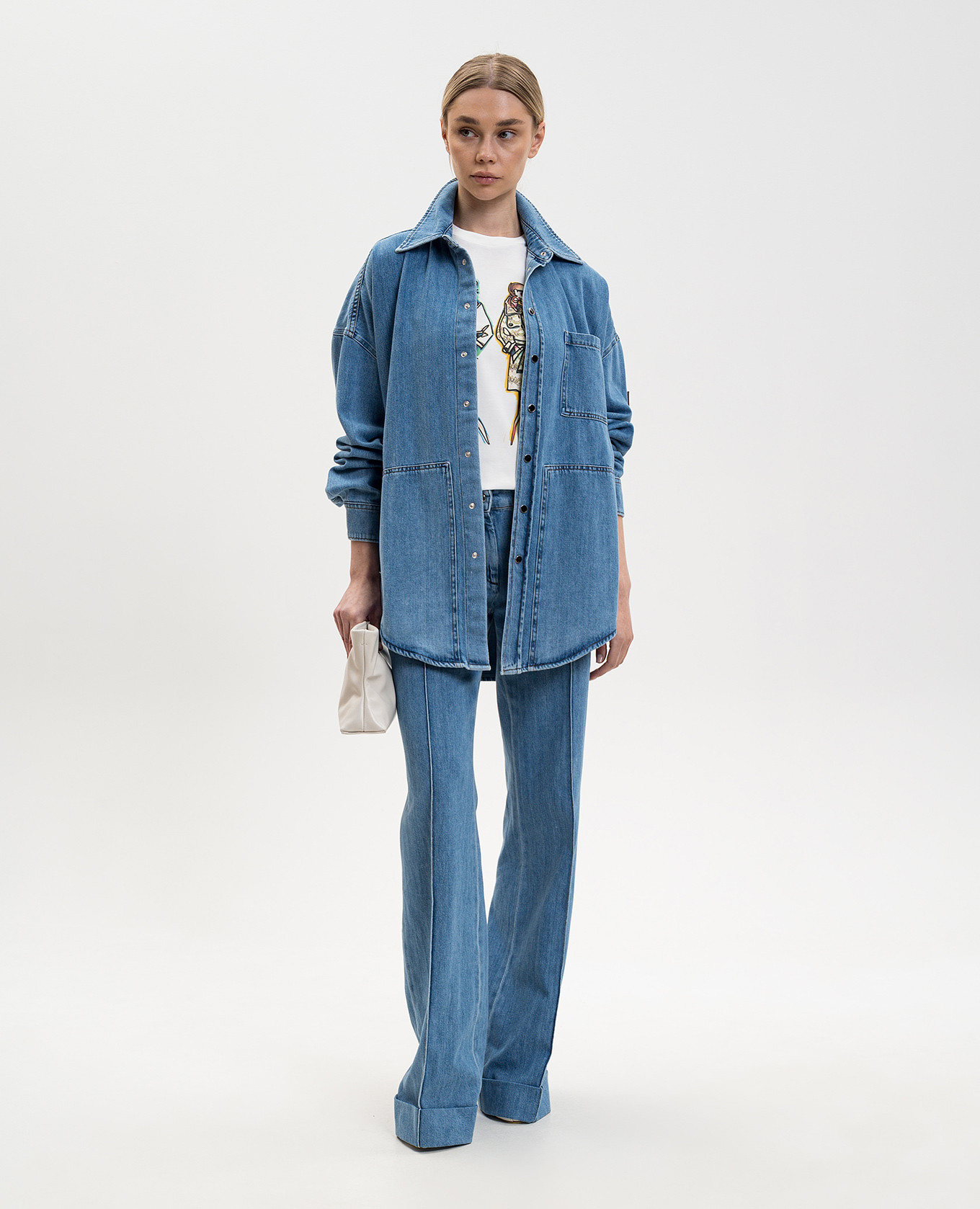 

Blue denim shirt with logo patch Missoni, Light blue