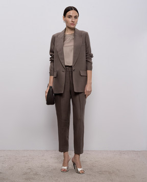 Peserico Brown linen pants with monil chain A0407202606