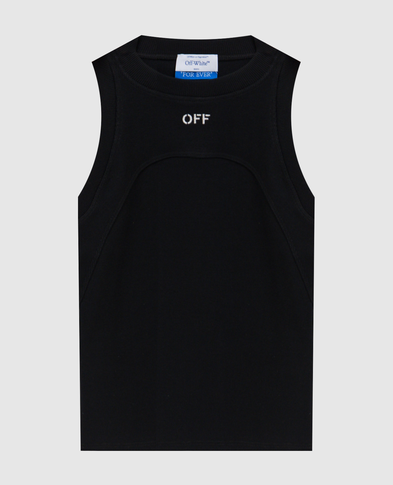 Black ribbed T-shirt with OFF logo embroidery