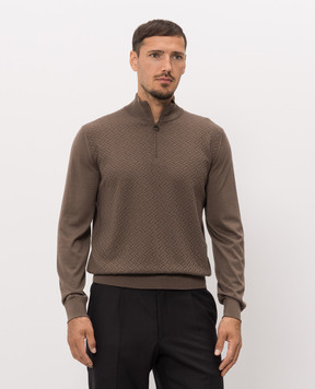 Stefano Ricci Brown cashmere polo shirt with pattern W505046L01W26306