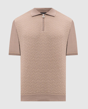 Stefano Ricci Brown polo shirt with patterned silk K212037P31F26193