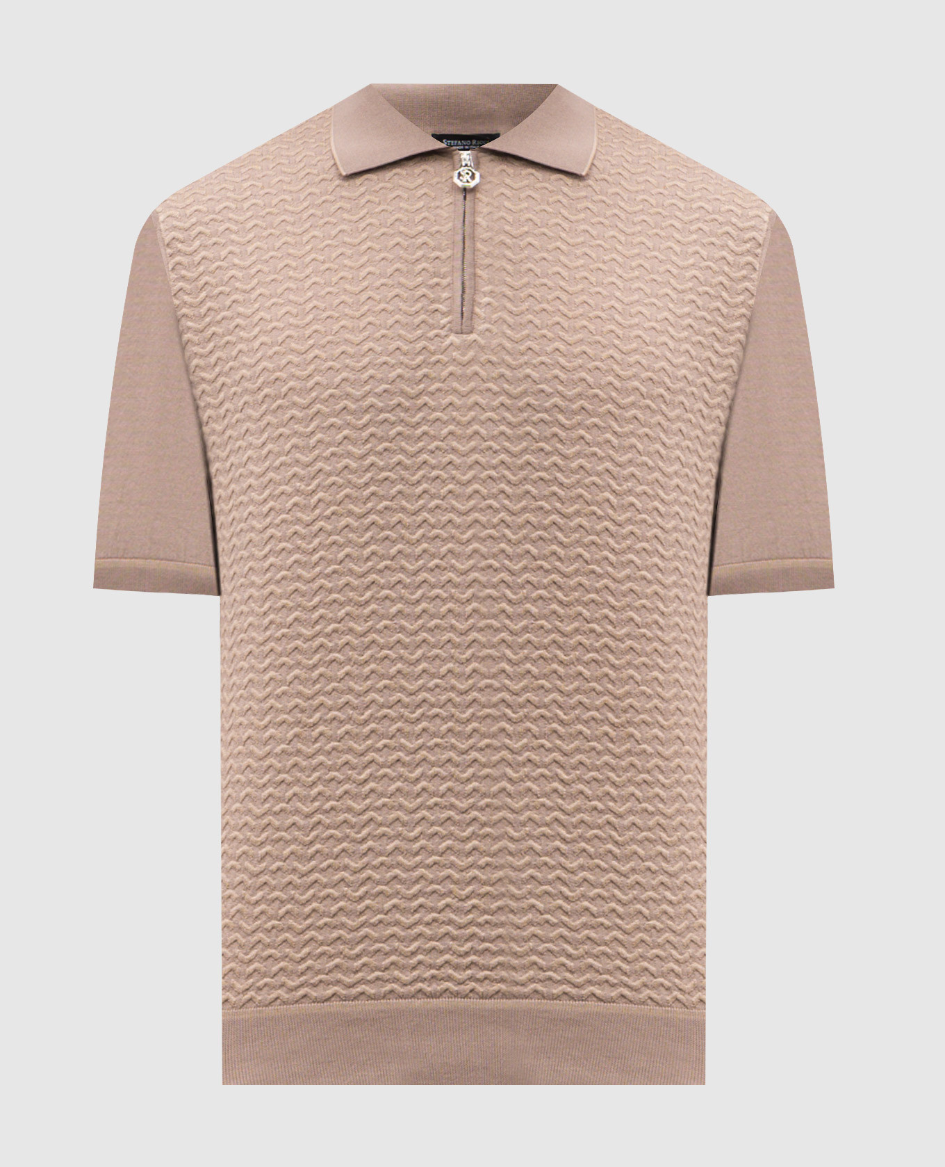 Brown polo shirt with patterned silk