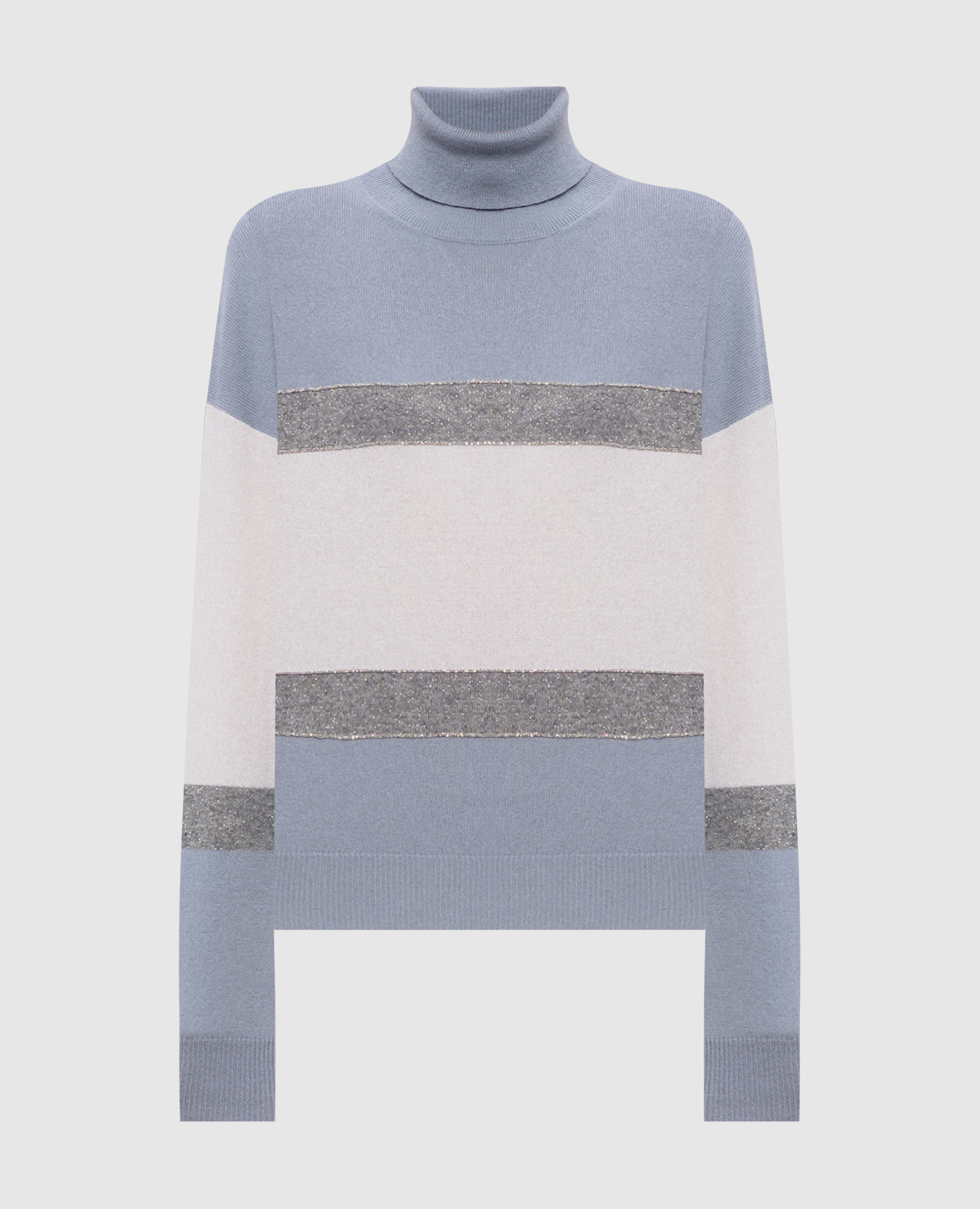 Blue wool, silk and cashmere sweater with monil chain