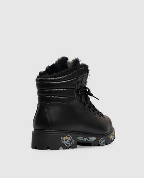 Premiata Children's black leather boots MIDURBAB with fur 38M219580