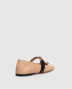 Versace Brown leather ballet flats with textured emblem 10217101A16243