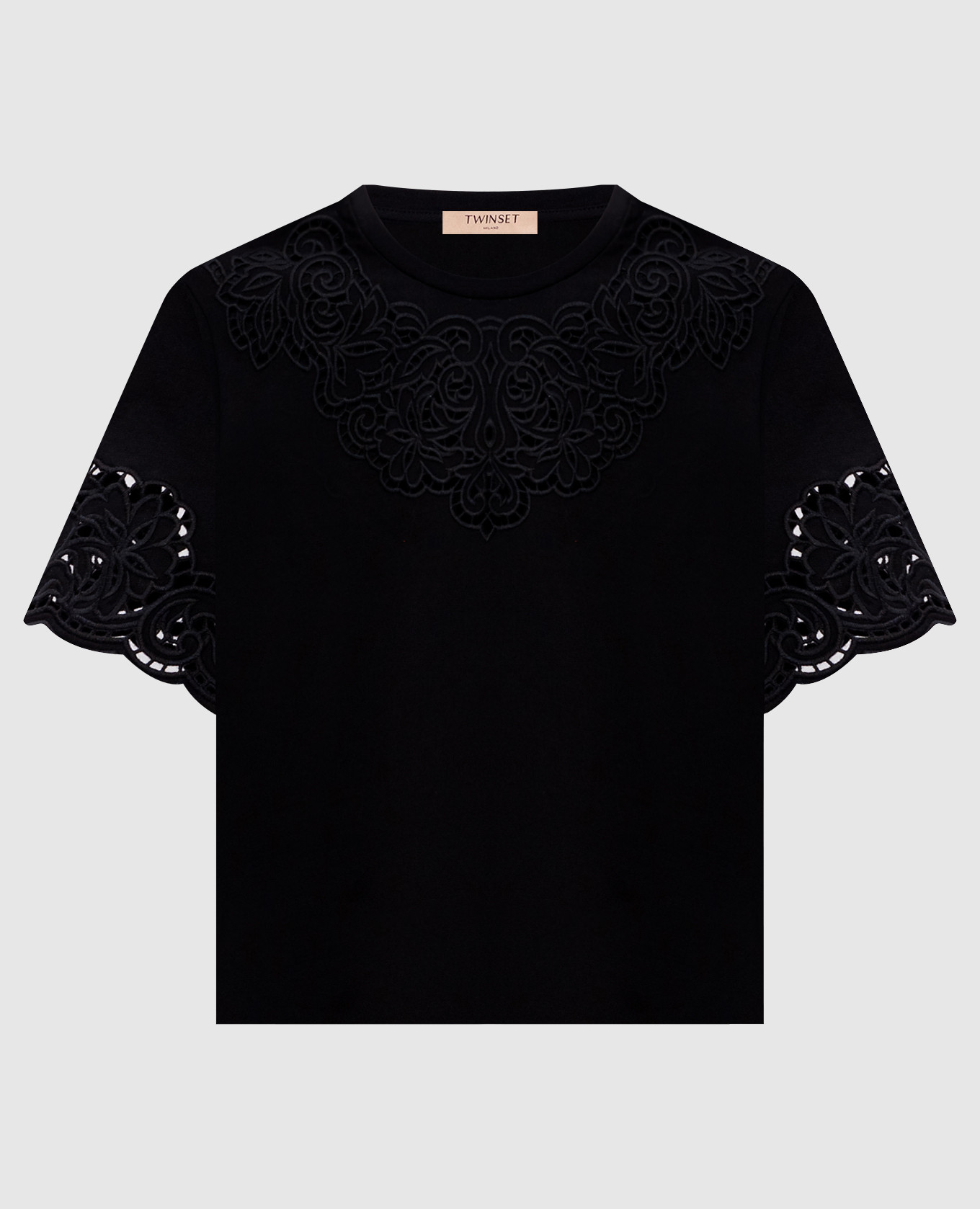 Black T-shirt with Richelieu embroidery