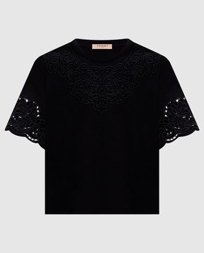Twinset Black T-shirt with Richelieu embroidery 261TP2440