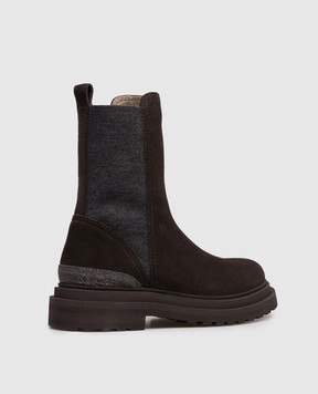 Brunello Cucinelli Brown suede Chelsea boots with monil chain MZSFG3307P
