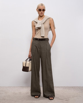 Brunello Cucinelli Beige ribbed top with monil chain M0TC8BJ312