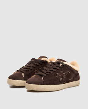 Premiata Brown suede Steven sneakers with fur STEVEND7897M