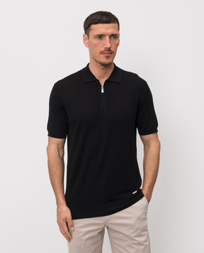Enrico Mandelli Black silk polo with geometric pattern 3K034A5645
