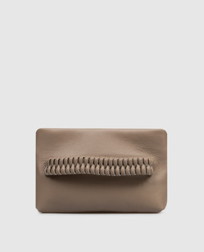 Peserico Brown leather clutch with monil chain E38387C0RCC845