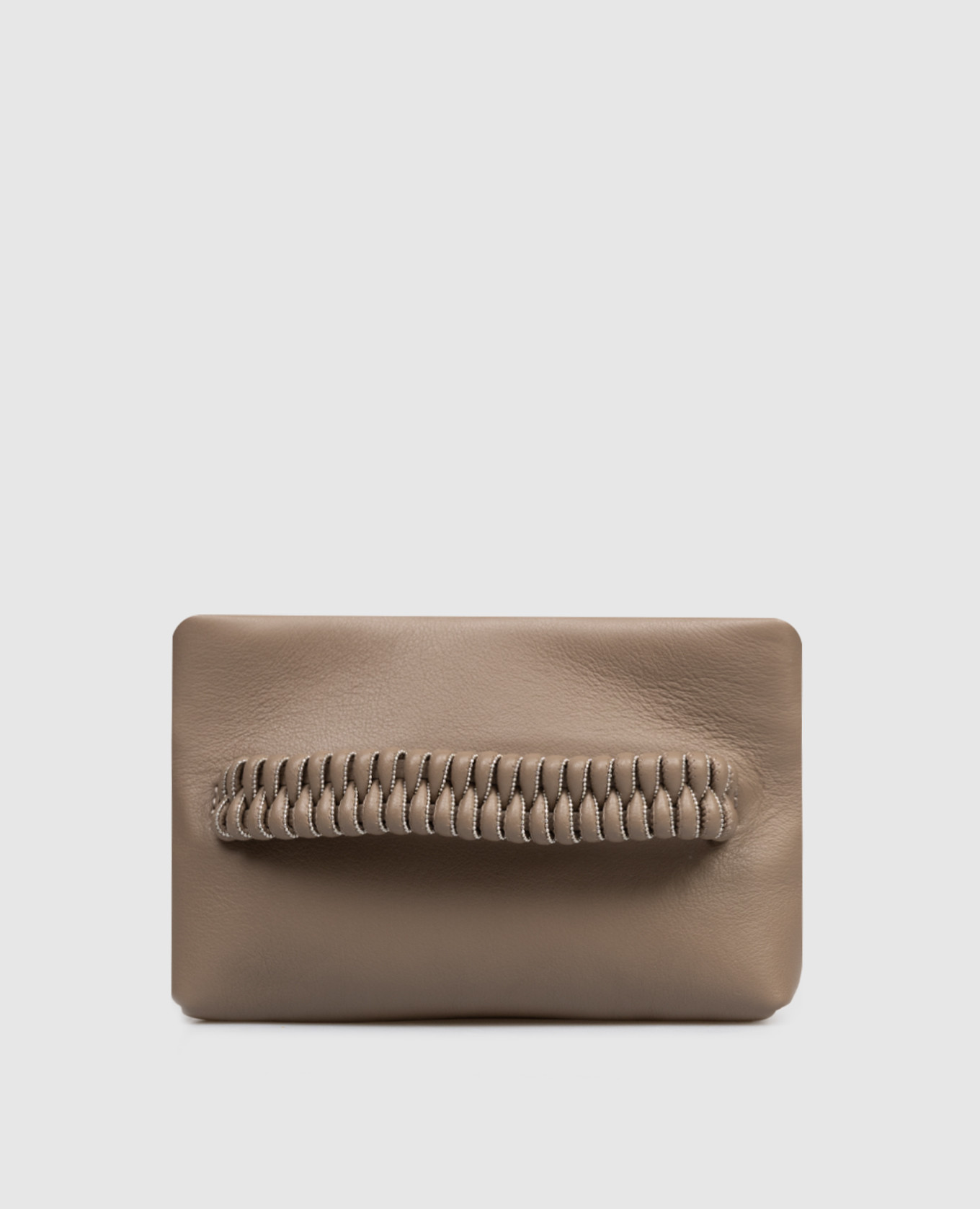 

Brown leather clutch with monil chain Peserico