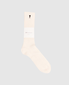 Ami Paris Beige socks with embroidered logo USC628AK0024m